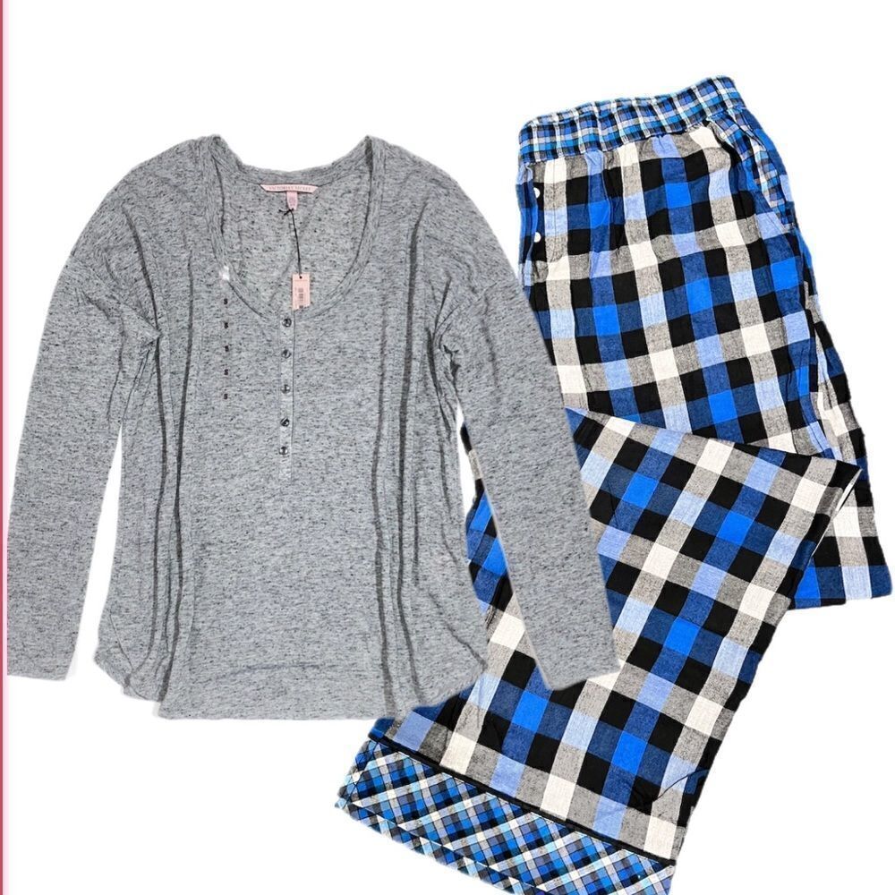 Victorias Secret Dreamer Flannel Pants And Henley Top Pajama Set Large